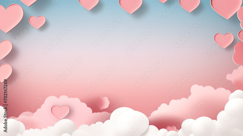 Poster or banner with red sky and paper cut clouds. Place for text. Happy Valentine's day Poster or banner with red sky and paper cut clouds. Place for text. Happy Valentine's day