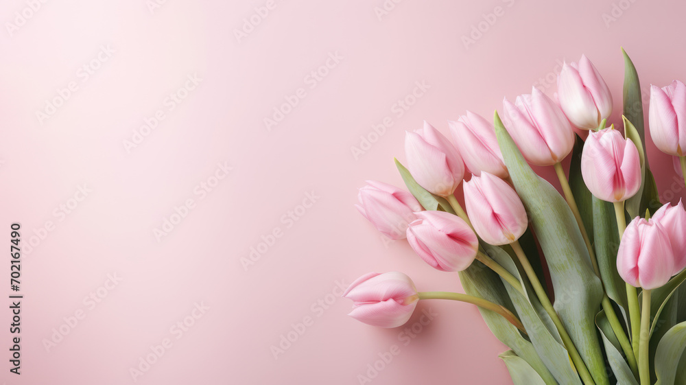 Light pink tulip bouquet on a plain background