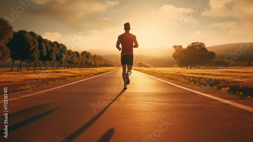 young man runner start running on road