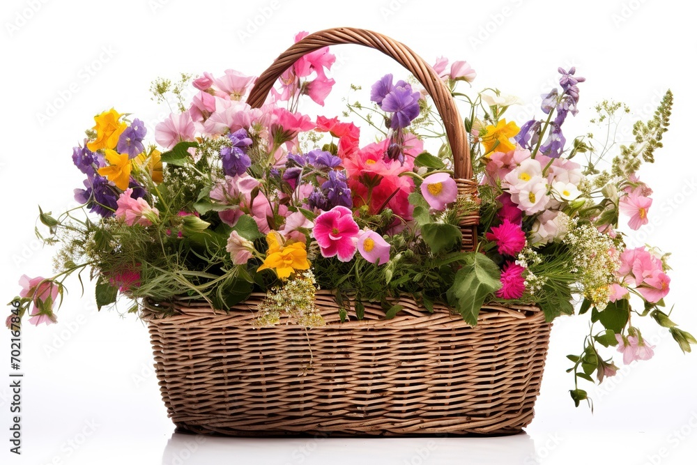 wicker basket full of meadow flowers wicker basket full of meadow flowers