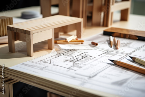 Hand sketching architectural design of furniture