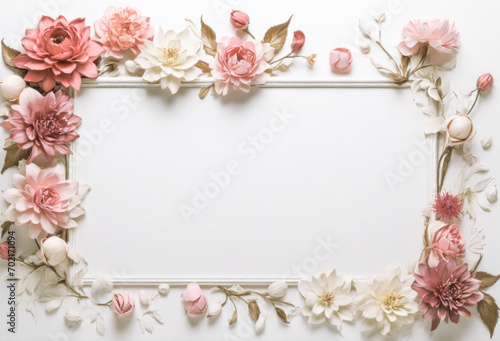 FRAME WITH FLOWERS  WHITE BACKGROUND.