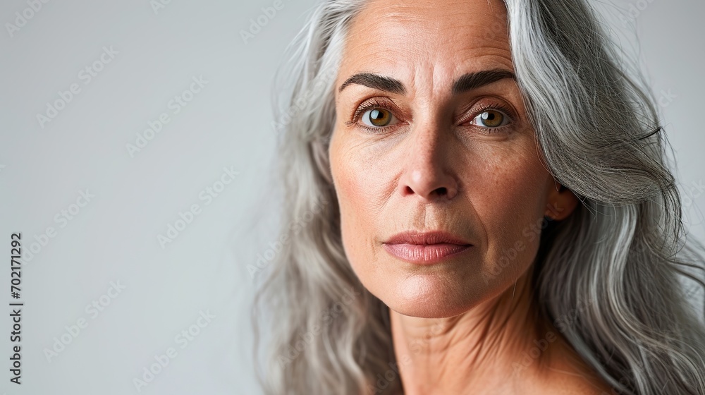 Mature woman beauty health care isolated on white