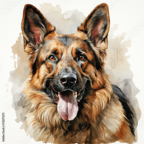 watercolor German Shepherd clipart, Generative Ai