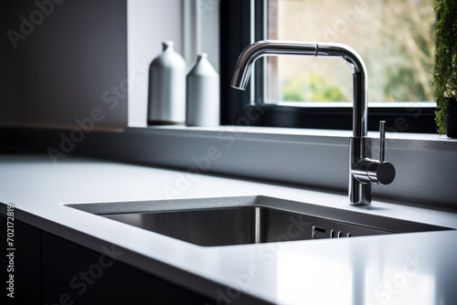 Stylish dark sink in a contemporary kitchen