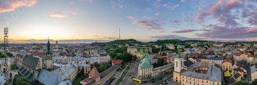 Panoramic aerial view on Lviv from drone photo