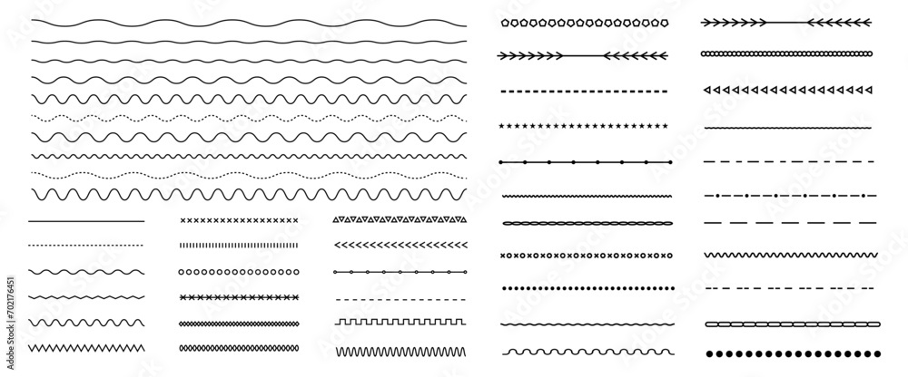 Set of vector line border. Lines, waves, zigzag, borders.  Geometric vintage line collection. Doodle design. Vector illustration - obrazy, fototapety, plakaty 