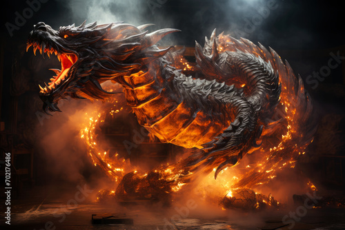 Ferocious fire-breathing dragon, a scary mystical creature © staras