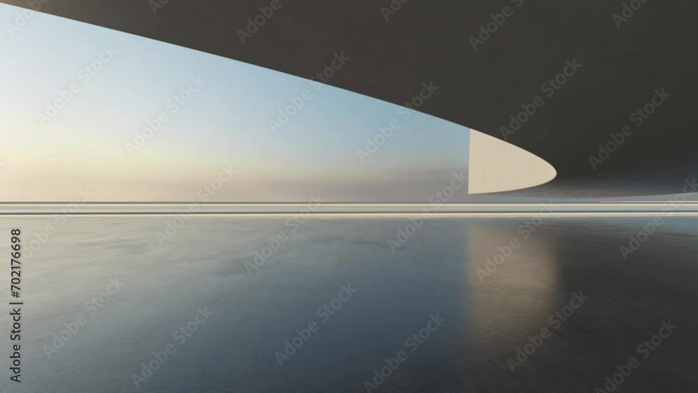 3d render of abstract wavy futuristic architecture with concrete floor.
