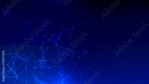 Abstract blue space polygonal background with connection lines and dots for technology.