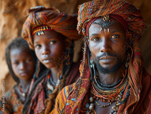 Family of a North African Tuareg tribe in traditional clothing photo