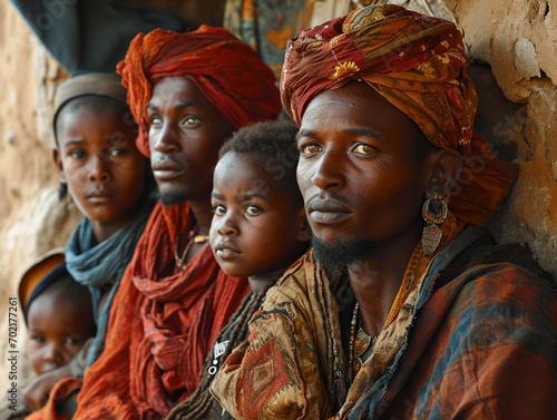 Family of a North African Tuareg tribe in traditional clothing photo