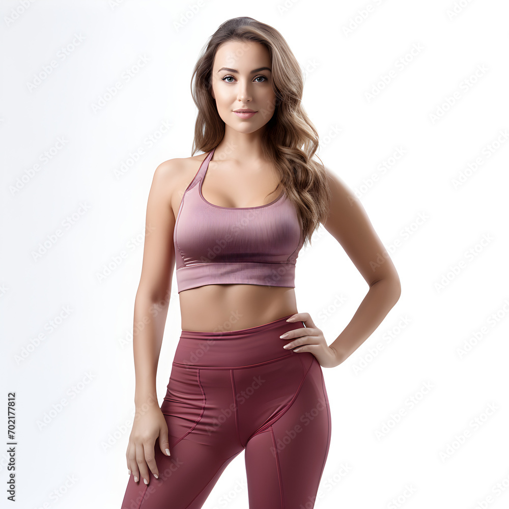 Woman, wearing exercise clothes, liposuction on white background Woman, wearing exercise clothes, liposuction on white background