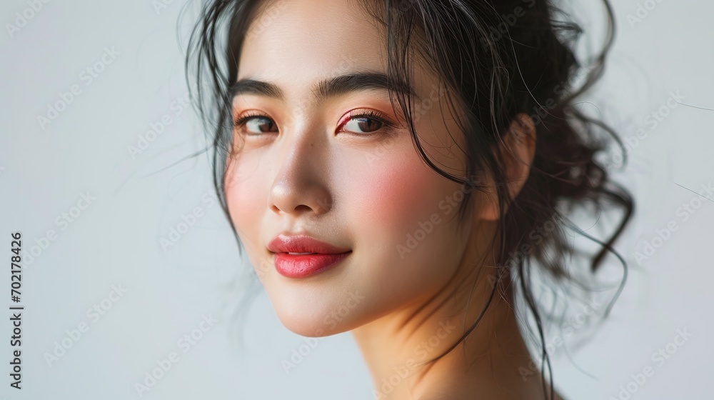 Portrait of a young cheerful woman looking at the camera, beauty and spa, Asian woman portrait on a white background. Portrait of a young cheerful woman looking at the camera, beauty and spa, Asian woman portrait on a white background.