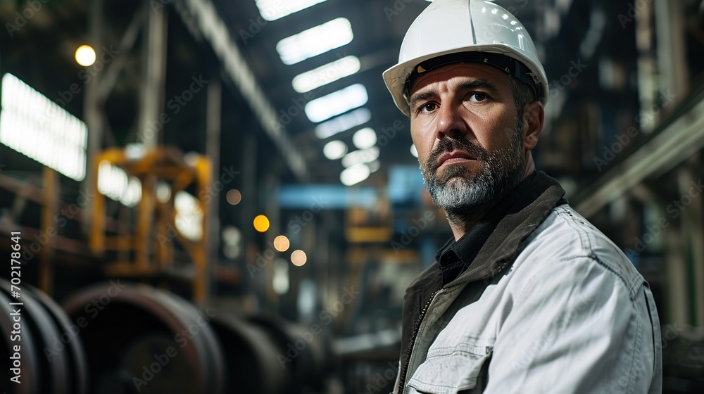 professional mechanical engineering dude wears a white safety hard hat ...