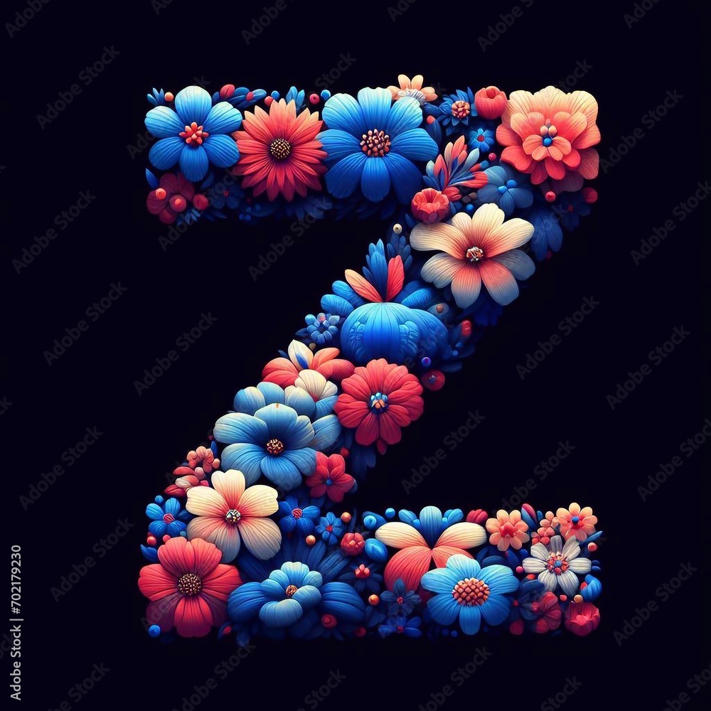 Flower font letter Z. AI generated illustration Flower font letter Z. AI generated illustration