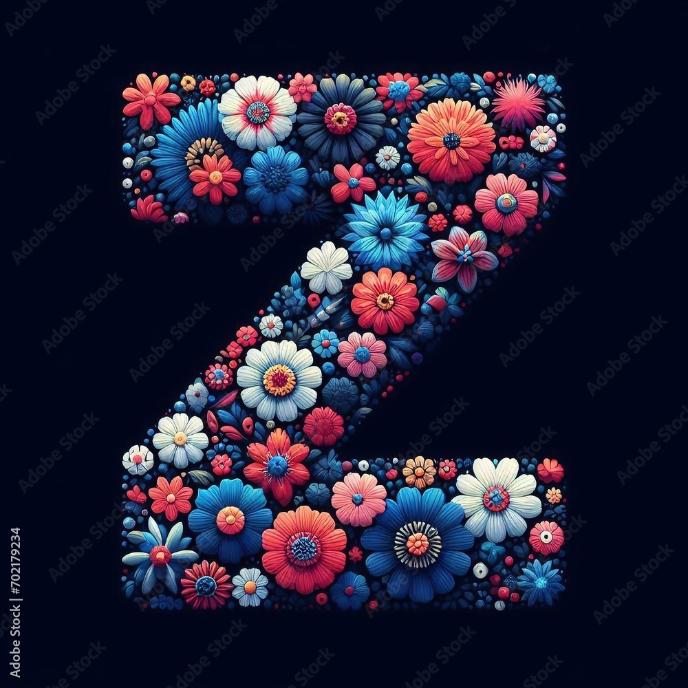 Flower font letter Z. AI generated illustration Flower font letter Z. AI generated illustration