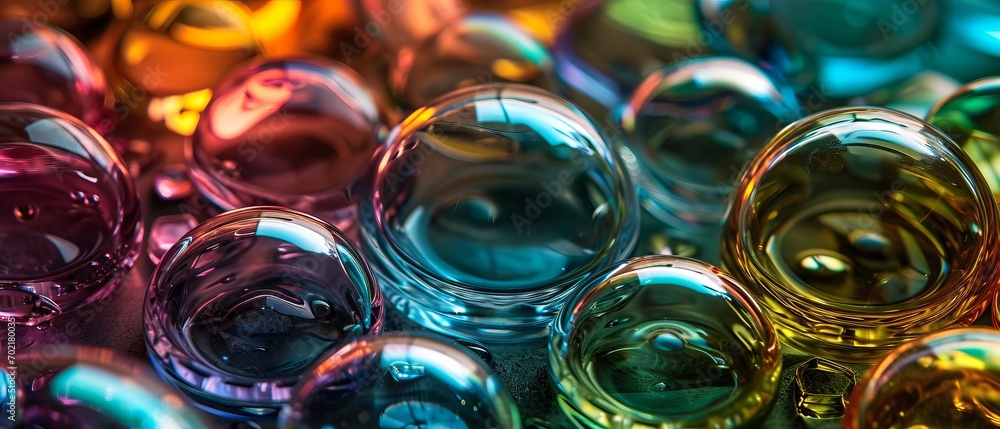 Bright abstract background with glass lenses of different colors. Dynamic and visual background Bright abstract background with glass lenses of different colors. Dynamic and visual background