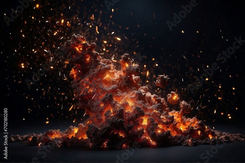 Fire embers particles over black background. Fire sparks background. Abstract dark glitter fire particles lights.