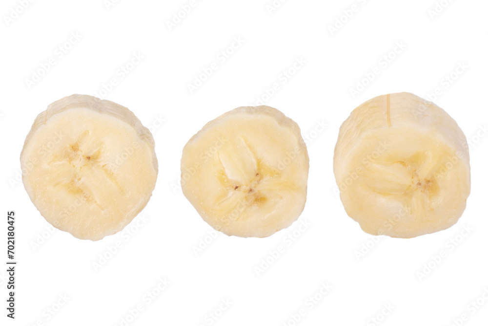 Fresh raw banana cut into pieces. Isolated Fresh raw banana cut into pieces. Isolated