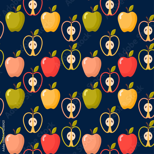 Seamless polka dot, symmetrical pattern of drawn apples
