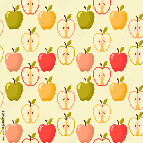 Seamless polka dot, symmetrical pattern of drawn apples