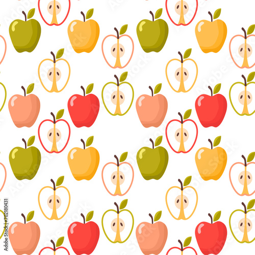 Seamless polka dot, symmetrical pattern of drawn apples