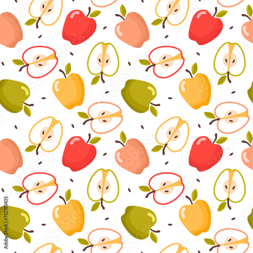 Seamless polka dot, symmetrical pattern of drawn apples