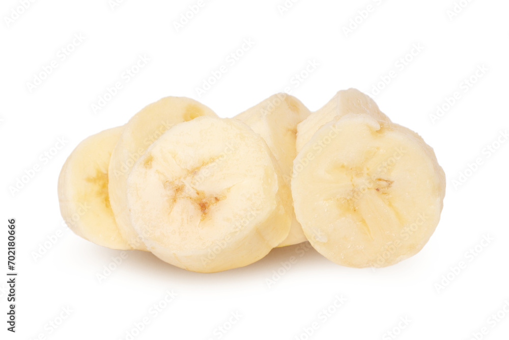 Fresh raw banana cut into pieces. Isolated Fresh raw banana cut into pieces. Isolated