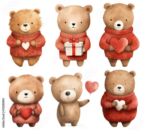 Wallpaper Mural Collection of cute bears. Valentine's Day, watercolor illustration Torontodigital.ca