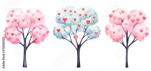 Wallpaper Mural Cute trees with hearts . Valentine's Day, watercolor illustration Torontodigital.ca