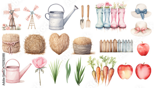 Wallpaper Mural Cute country items . Valentine's Day, watercolor illustration Torontodigital.ca