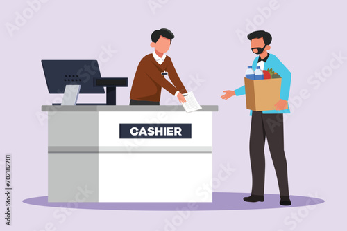 Customers paying at checkout and cashier counters concept. Colored flat vector illustration isolated. photo