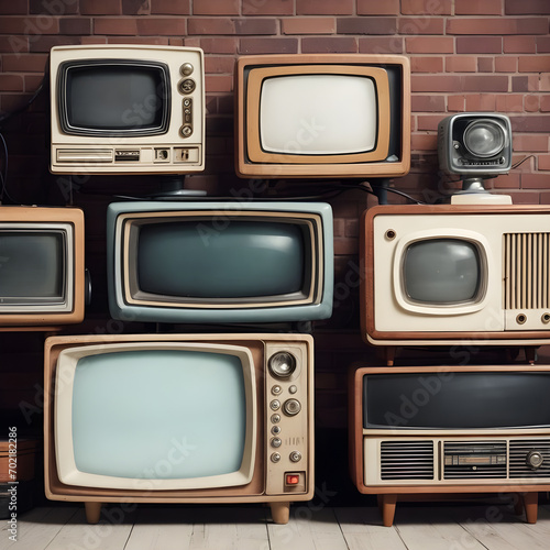Background with different old TVs