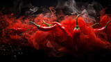 fresh hot red chili pepper on a black background, fiery hot seasoning