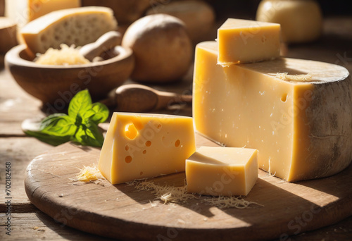 Yellow Cheese on Rustic Background - Culinary Richness