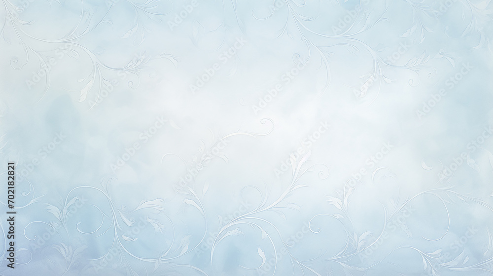 Fototapeta premium light blue soft pastel cool, delicate background with vintage floral wallpaper ornament on the wall copy space blank