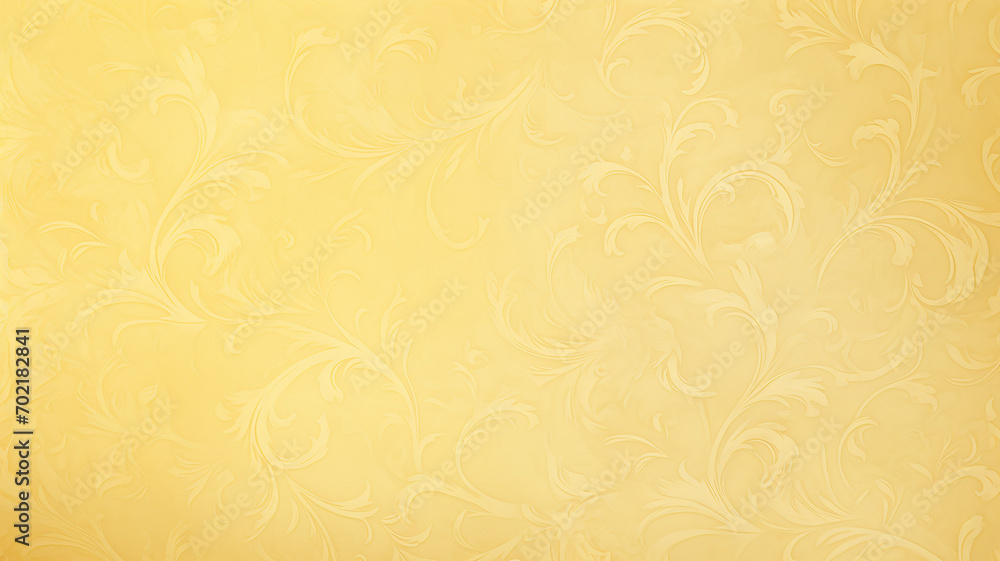 yellow delicate background with vintage floral wallpaper ornament on the wall copy space blank, warm glowing shades