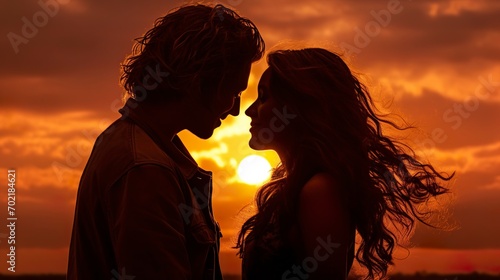 Silhouette of a Couple Against a Sunset Sky