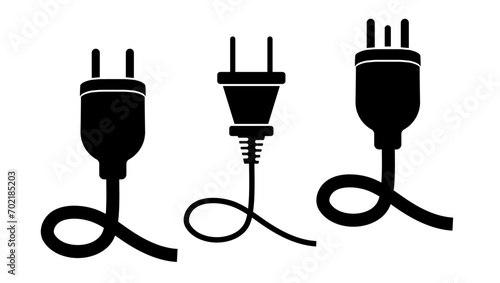 set of electrical plugs, black isolated silhouette