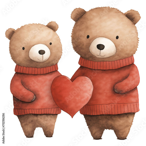 Wallpaper Mural Couple of bears with a red heart. Valentine's Day, watercolor illustration Torontodigital.ca