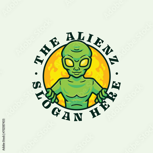 Alien cartoon mascot character logo design