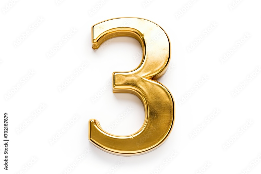 Gold Number 3 Three On White Background Gold Number 3 Three On White Background