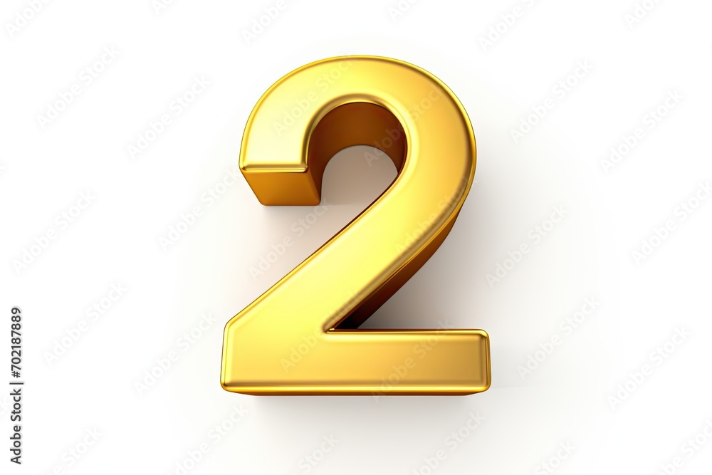 Gold Number Two On White Background Gold Number Two On White Background