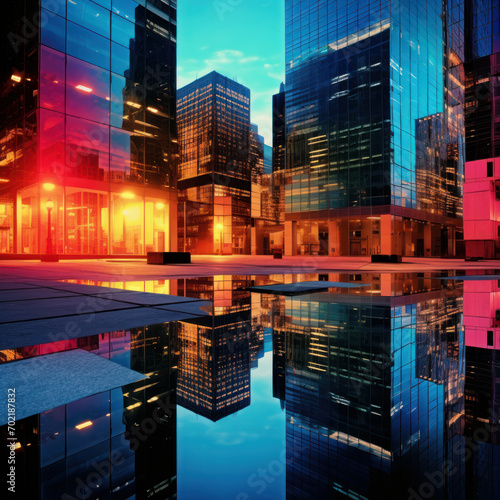 Sleek Elegance: Vibrant Lights Illuminate the Modern Cityscape