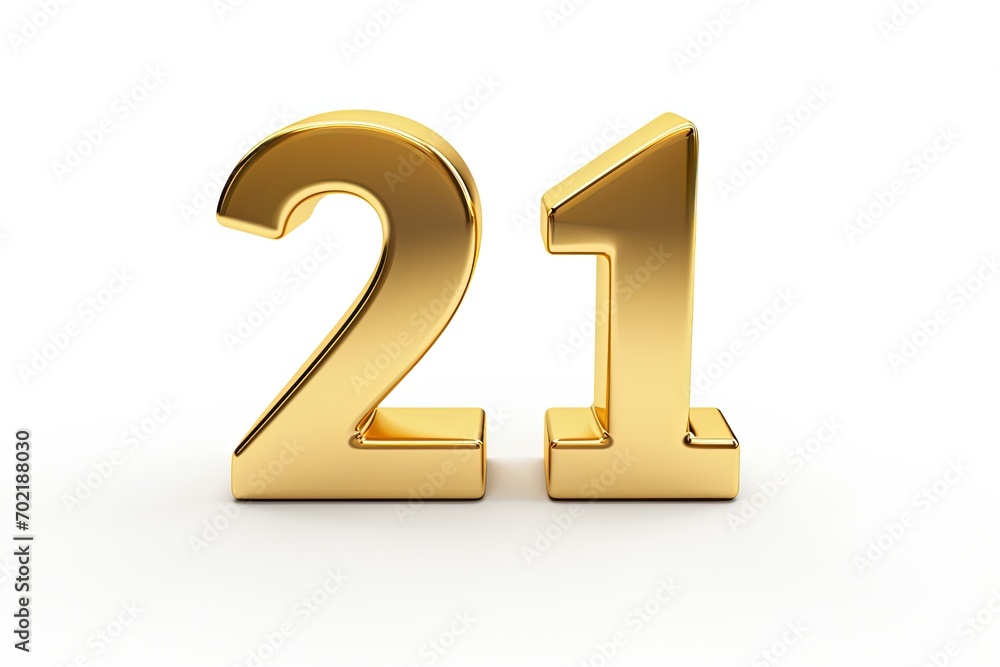 Gold Number 21 Twenty One On White Background Gold Number 21 Twenty One On White Background