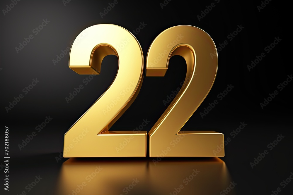 Gold Number 22 Twenty Two On Black Background Gold Number 22 Twenty Two On Black Background