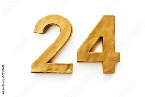 Gold Number 24 Twenty Four On White Background