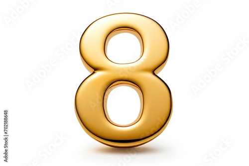 Gold Number 8 On White