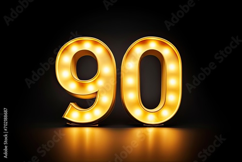 Gold Number 90 Ninety On Black Background